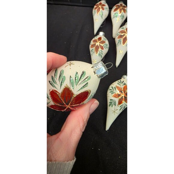 Vintage Christmas Classics Commodore Hand Decorated Poinsettia Glass Ornaments - Picture 16 of 16